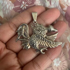 Rooster . Sterling Silver Pendant. Vintage